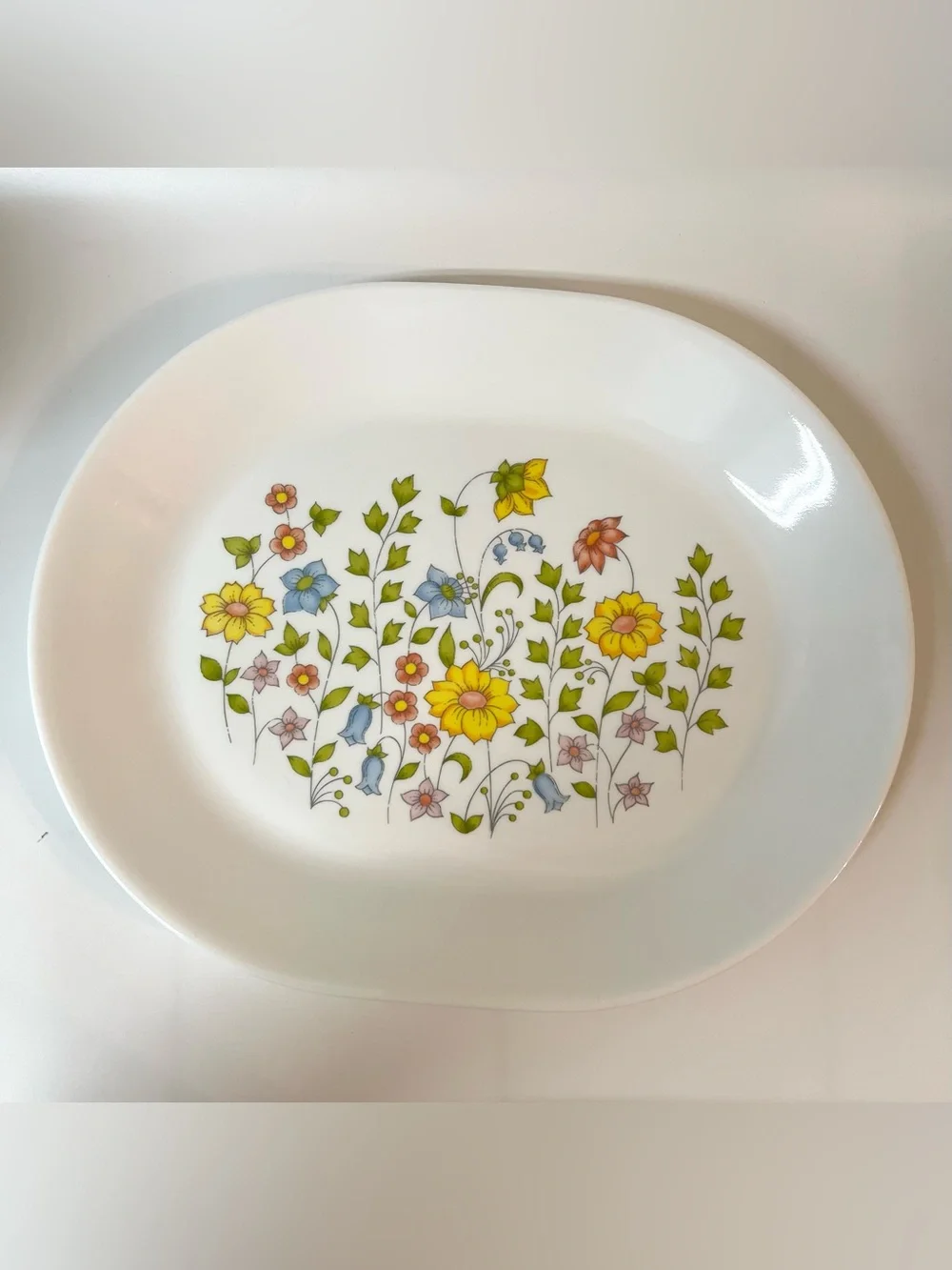 Corelle by Corning Meadow Floral White Glass Oval Serving Platter 12x10 in